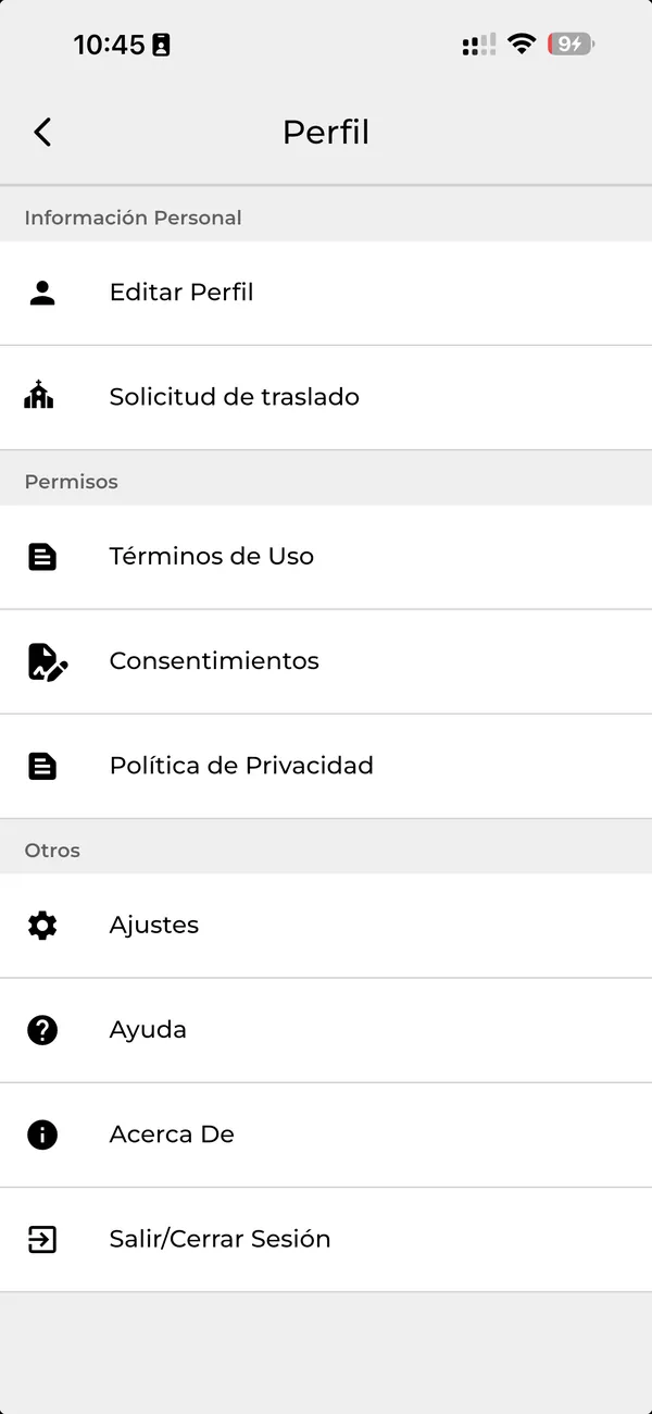 Pantalla de 7me: perfil